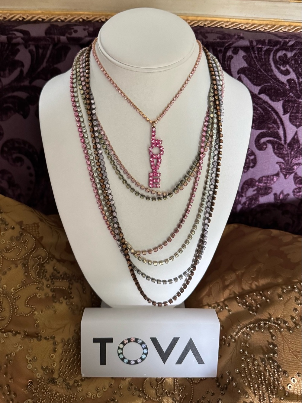 TOVA pastel long love crystal necklace.